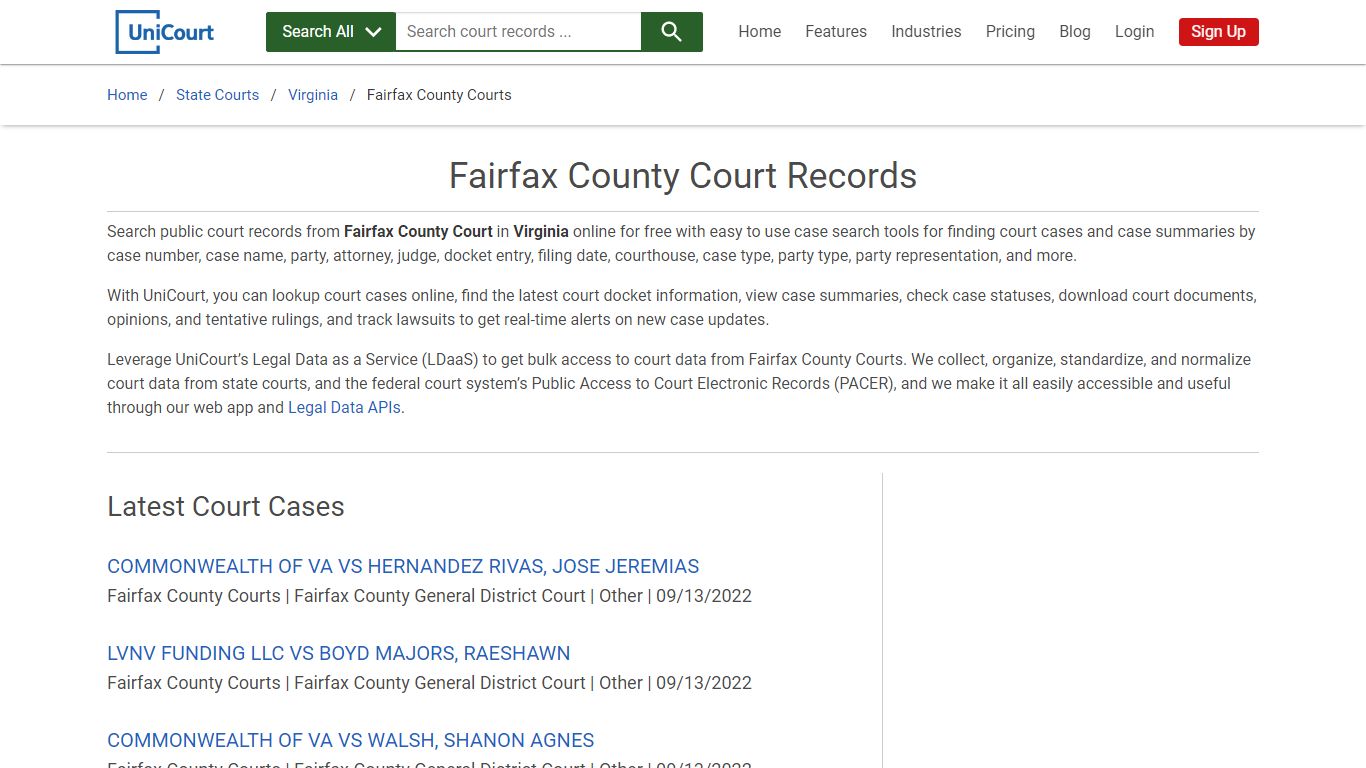 Fairfax County Court Records | Virginia | UniCourt